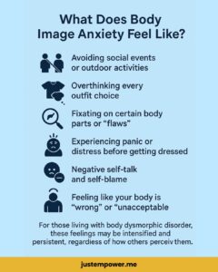 infographic listing what body image anxiety feels like
