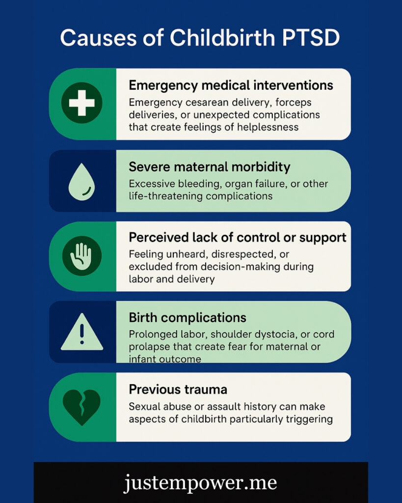 infographic listing causes of childbirth ptsd